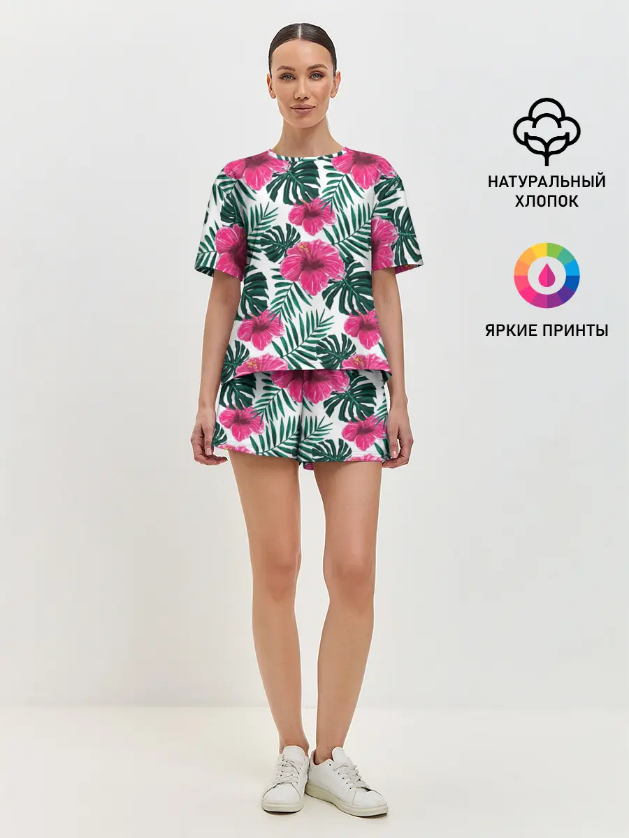Женская пижама с шортами / Гавайский гибискус