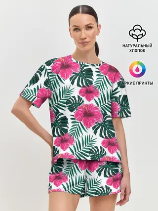 Женская пижама с шортами / Гавайский гибискус