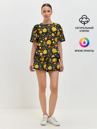 Женская пижама с шортами / Яркая Хохлома