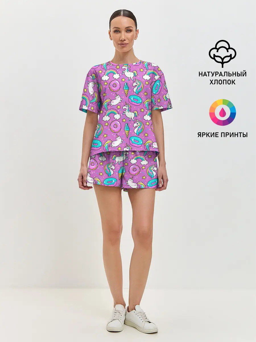 Женская пижама с шортами / Pink unicorn