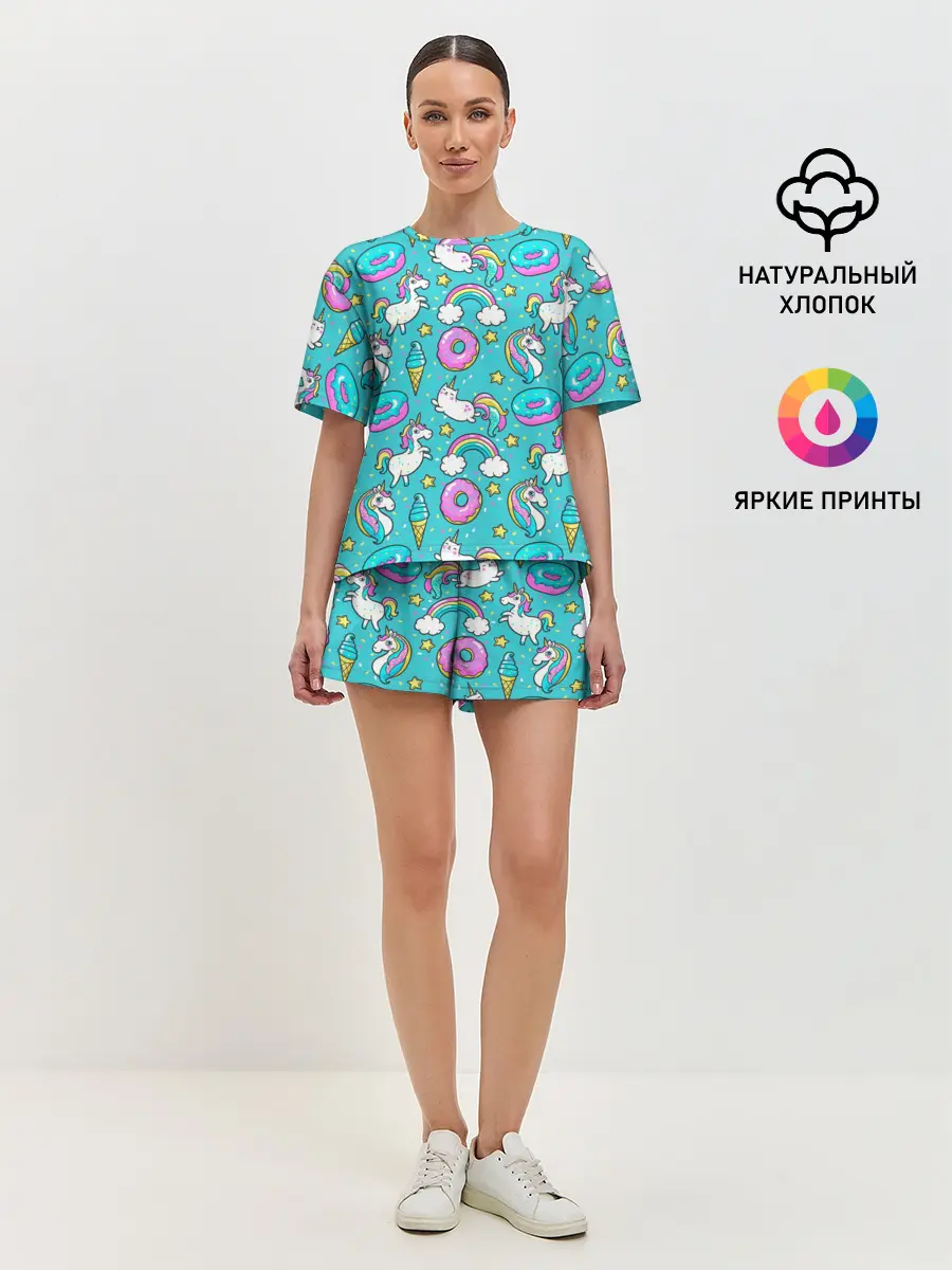 Женская пижама с шортами / Turquoise unicorn
