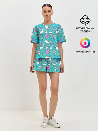 Женская пижама с шортами / Turquoise unicorn