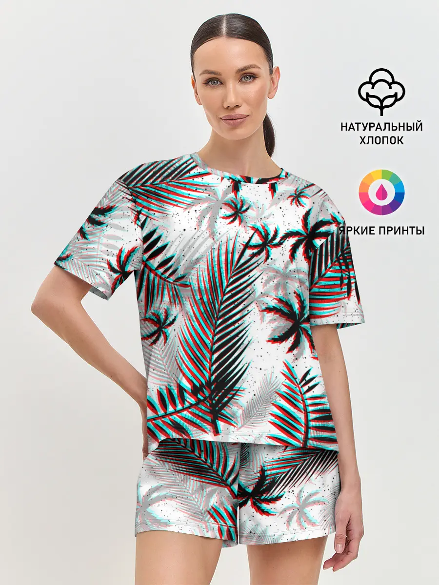 Женская пижама с шортами / ПАЛЬМЫ | TROPICAL GLITCH