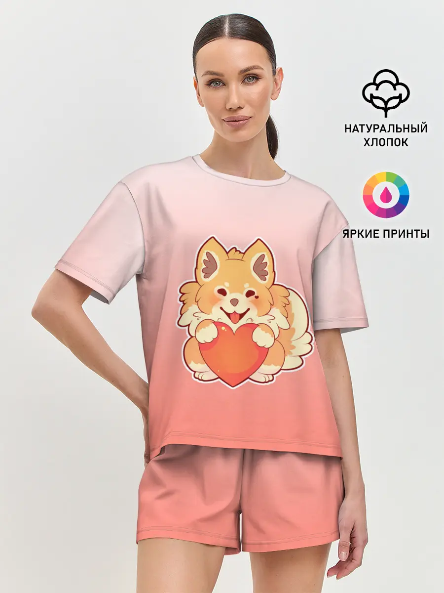Женская пижама с шортами / Собака корги сердечко милота