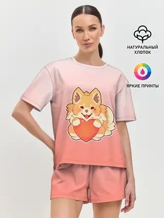 Женская пижама с шортами / Собака корги сердечко милота