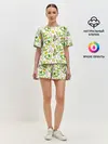 Женская пижама с шортами / Летний узор лимон ветки листья