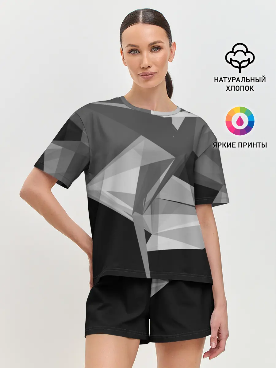 Женская пижама с шортами / Camo - Black & White