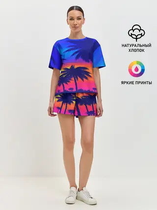 Женская пижама с шортами / ТРОПИКИ НЕОН