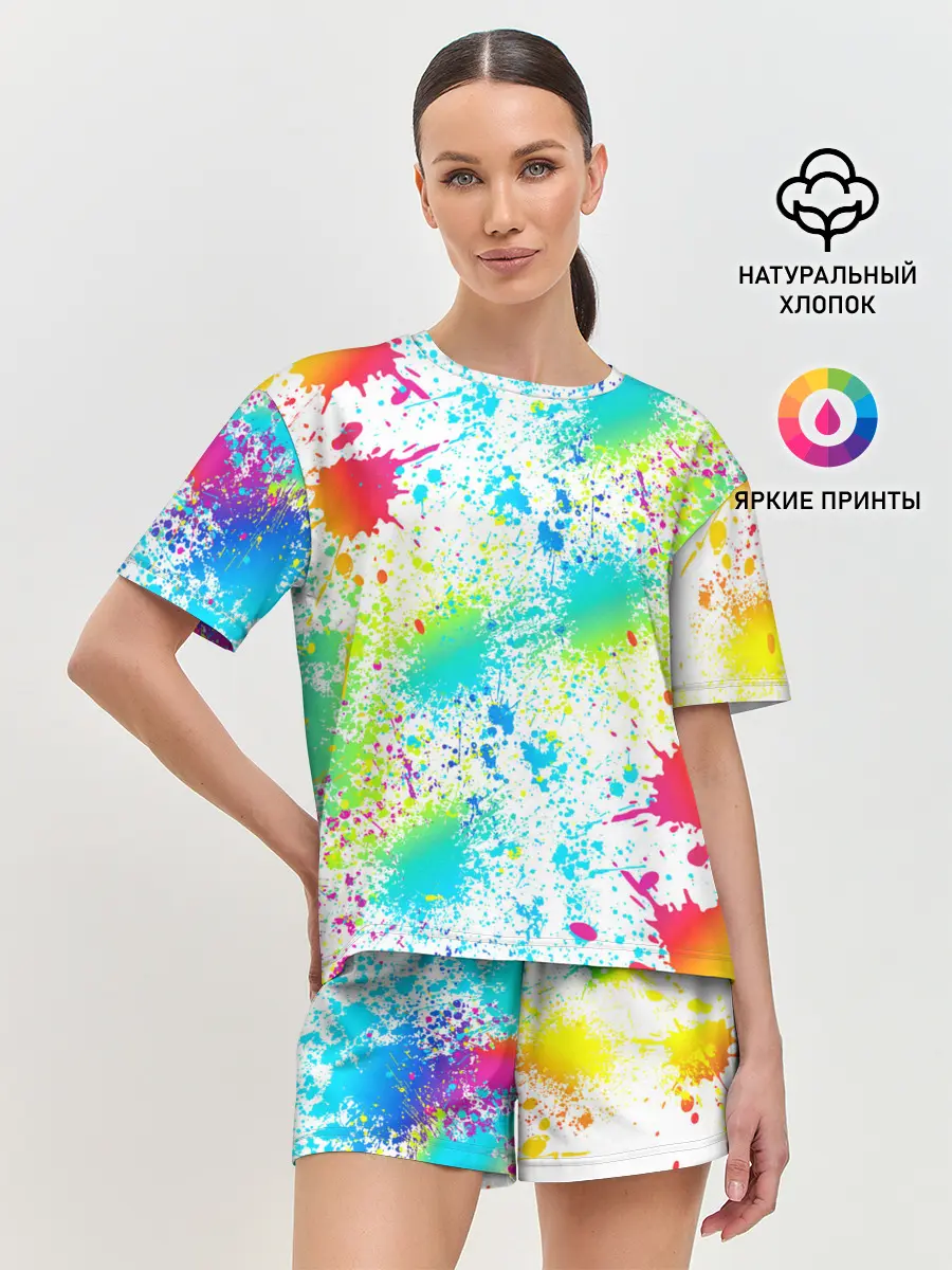 Женская пижама с шортами / БРЫЗГИ НЕОНА