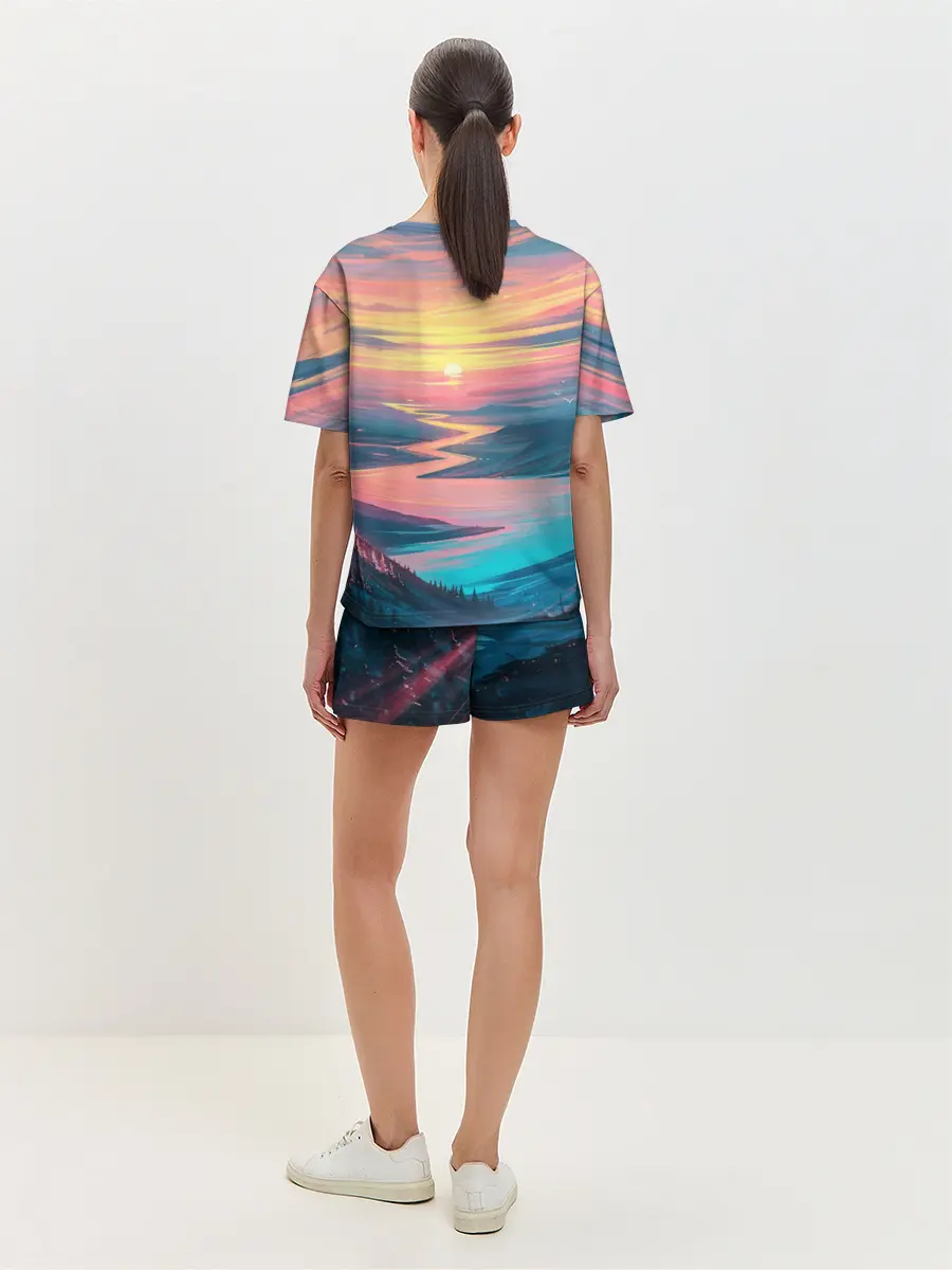 Женская пижама с шортами / Извилистая река закат природа