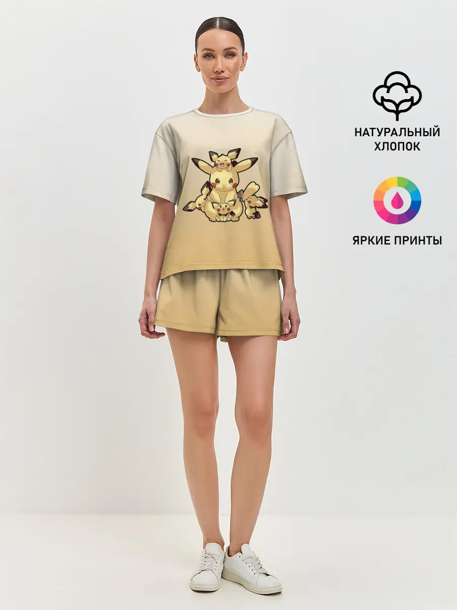 Женская пижама с шортами / Семейство Пикачу мило арт