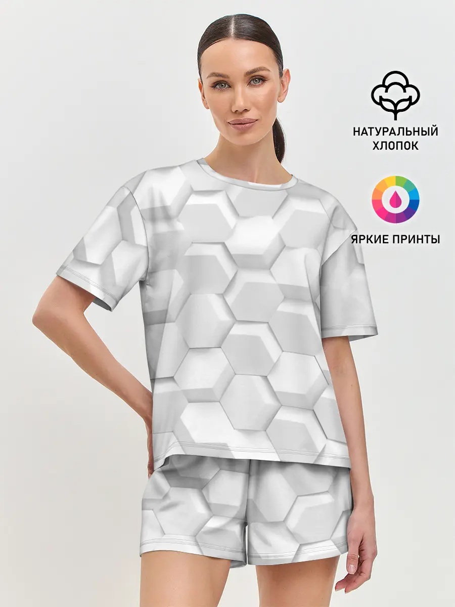Женская пижама с шортами / 3D WHITE