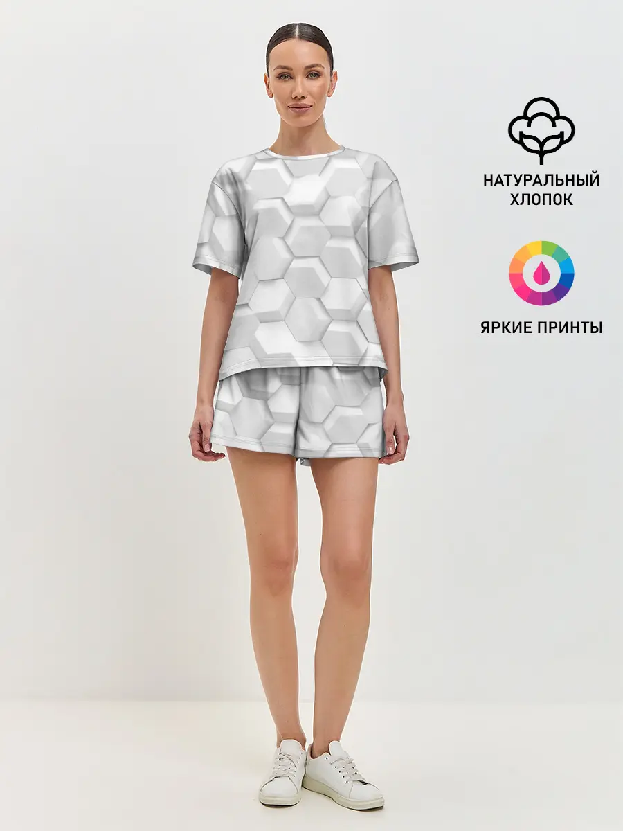 Женская пижама с шортами / 3D WHITE