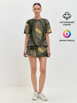 Женская пижама с шортами / Абстракция глаз узор линии