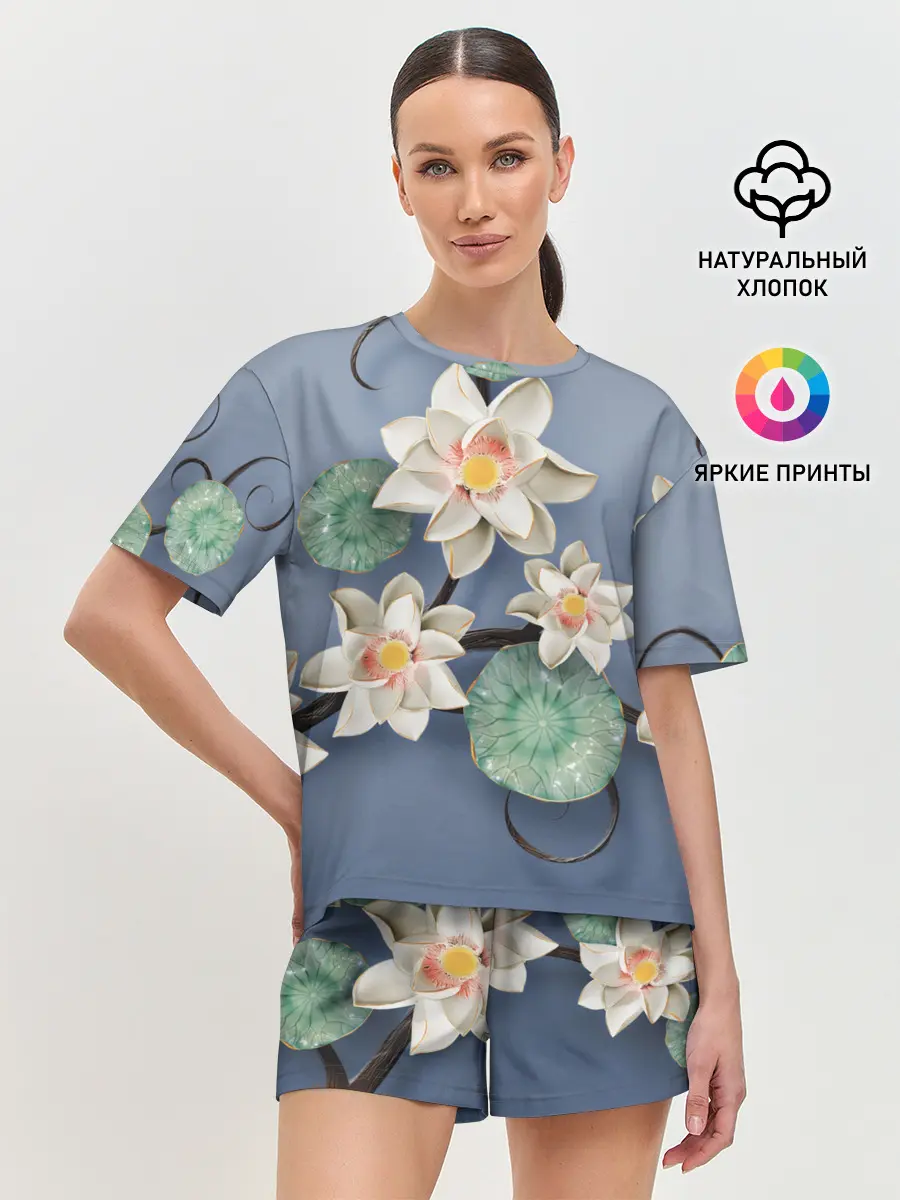 Женская пижама с шортами / 3D стеклянные цветы