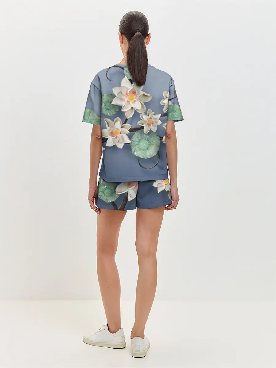 Женская пижама с шортами / 3D стеклянные цветы