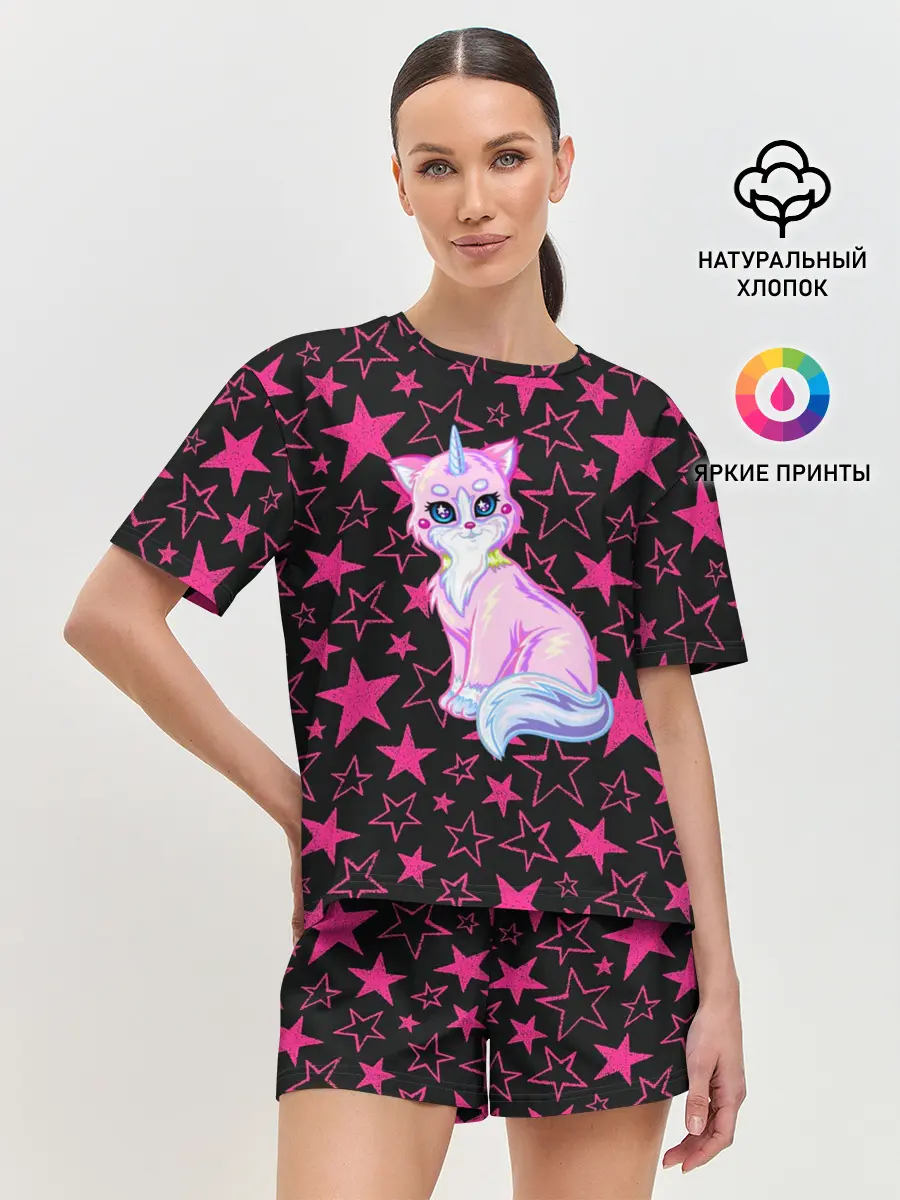 Женская пижама с шортами / Cat Unicorn | Кот Единорог