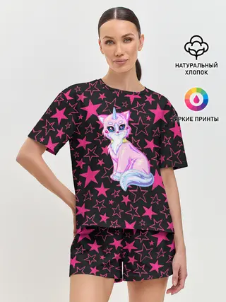 Женская пижама с шортами / Cat Unicorn | Кот Единорог