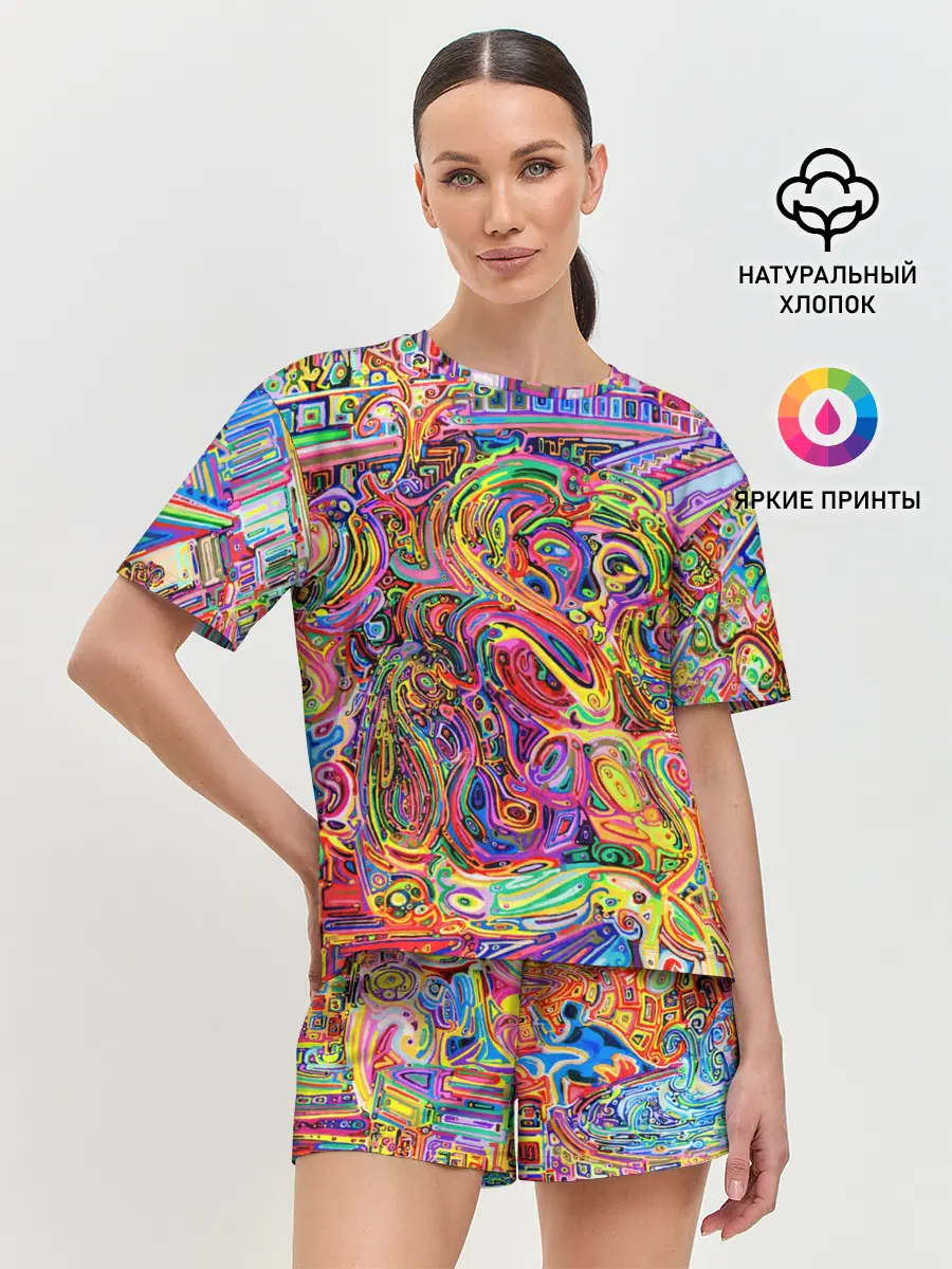 Женская пижама с шортами / НЕОНОВЫЕ ЛИНИИ / АБСТРАКЦИЯ