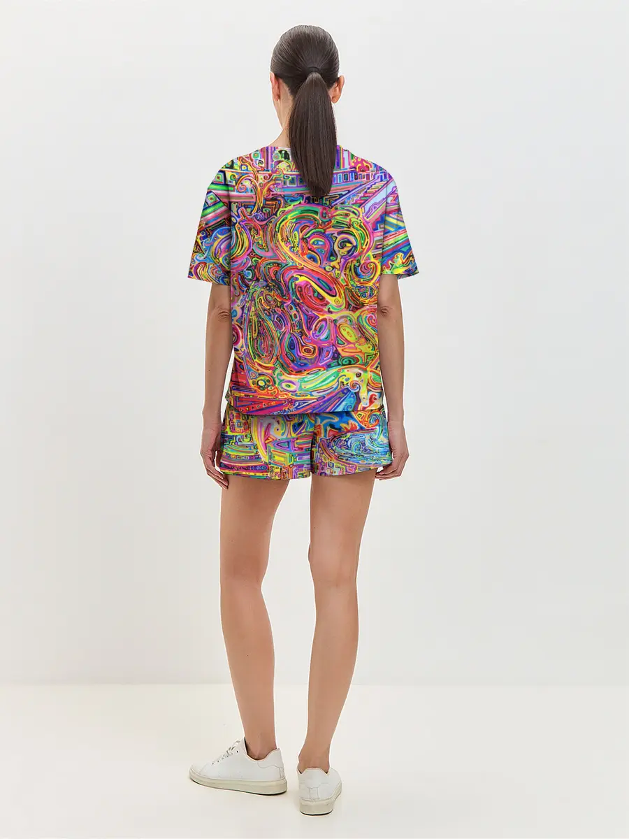 Женская пижама с шортами / НЕОНОВЫЕ ЛИНИИ / АБСТРАКЦИЯ