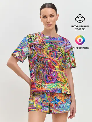 Женская пижама с шортами / НЕОНОВЫЕ ЛИНИИ / АБСТРАКЦИЯ