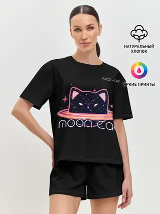 Женская пижама с шортами / Face Off- Moon cat