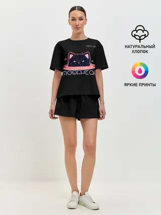 Женская пижама с шортами / Face Off- Moon cat