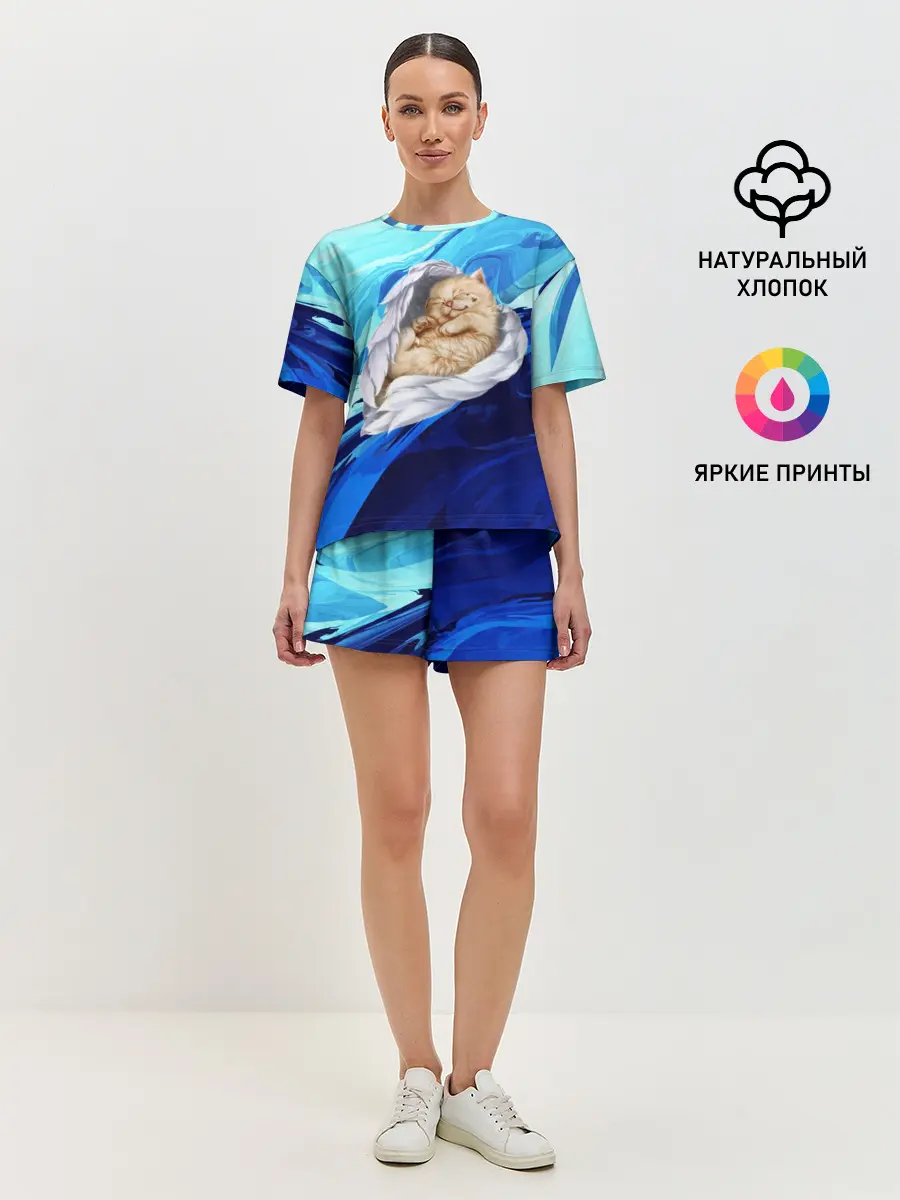 Женская пижама с шортами / Котик Ангелочек