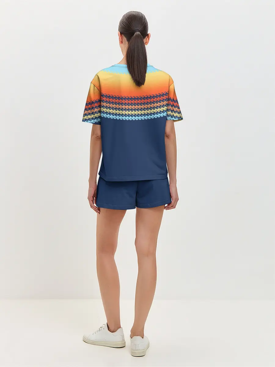 Женская пижама с шортами / Летние волны и пальма