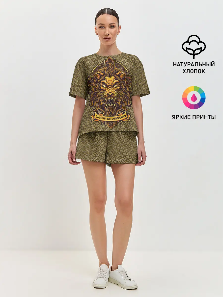 Женская пижама с шортами / Золотой лев на кресте