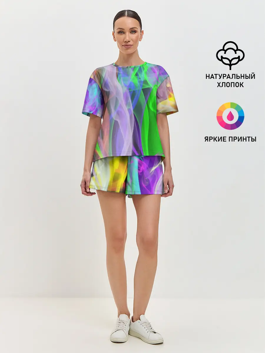 Женская пижама с шортами / ДЫМ ЦВЕТНОЙ / ОГОНЬ