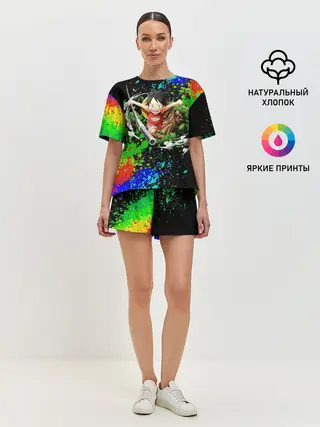 Женская пижама с шортами / Врывающийся Монки. Радужный фон