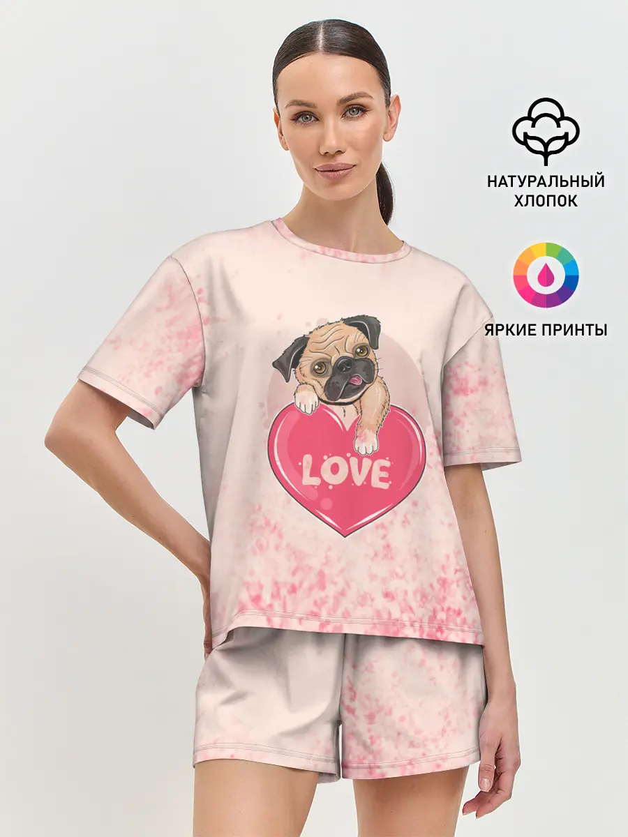 Женская пижама с шортами / Love Pug | Люблю мопса