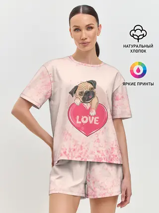 Женская пижама с шортами / Love Pug | Люблю мопса