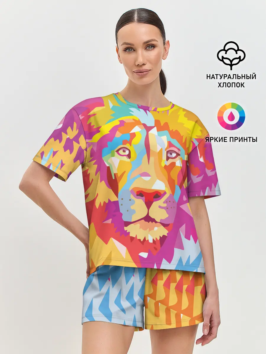 Женская пижама с шортами / Акварельный лев