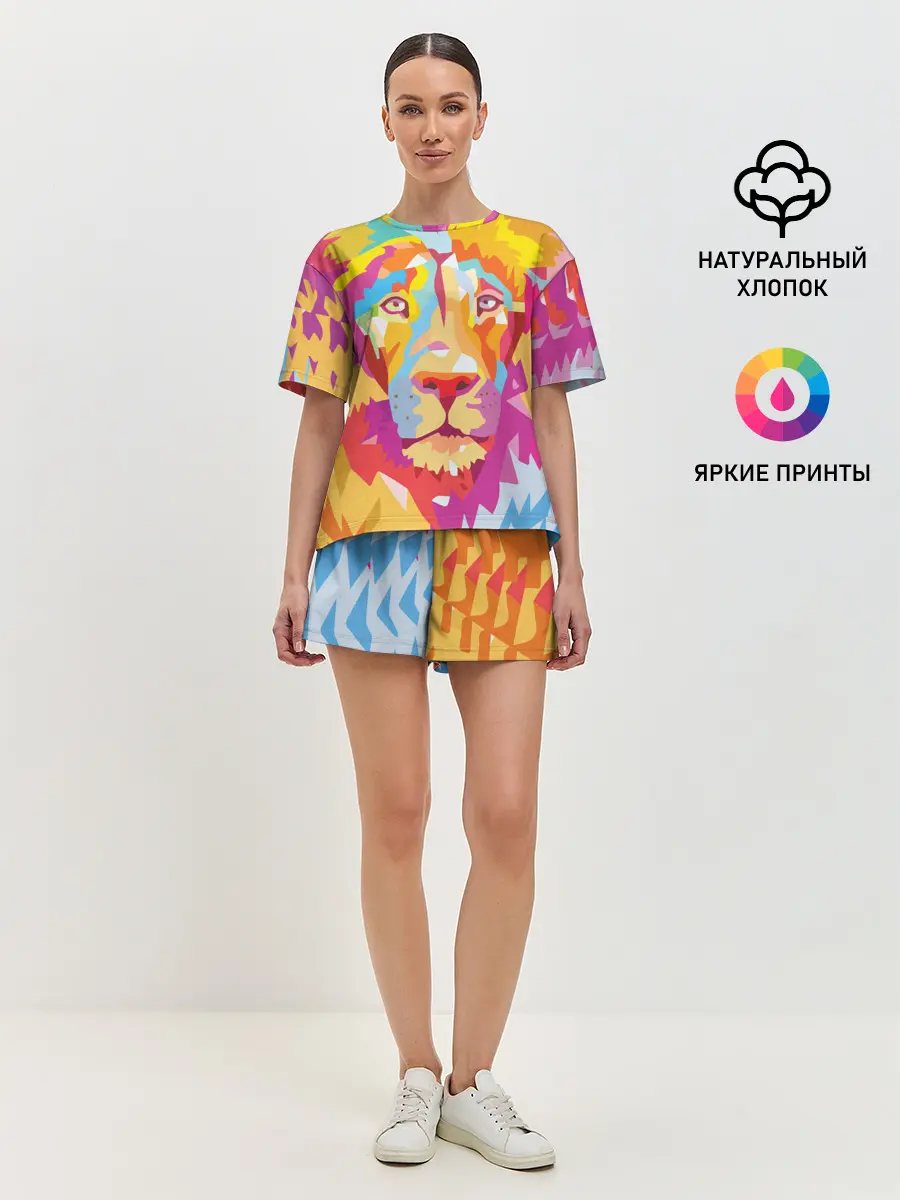 Женская пижама с шортами / Акварельный лев