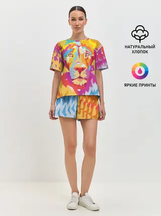 Женская пижама с шортами / Акварельный лев