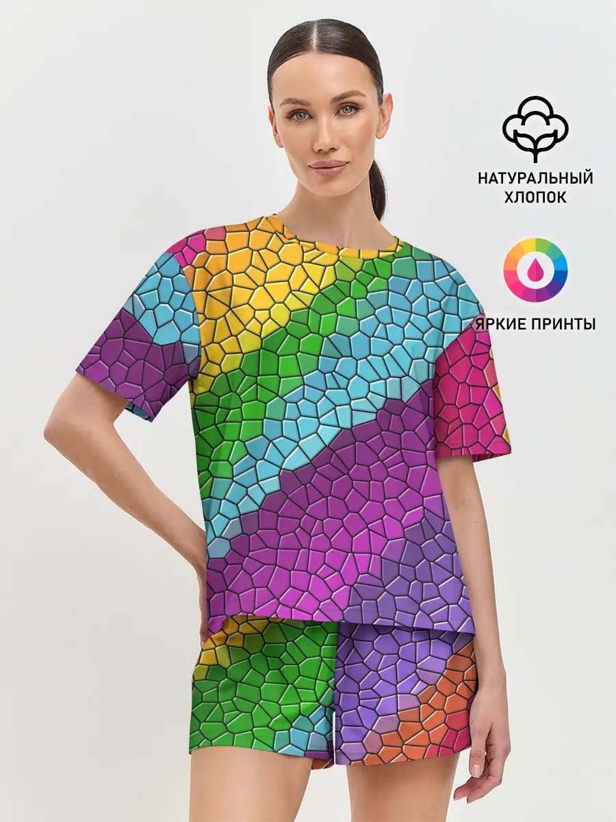 Женская пижама с шортами / Яркая мозаика