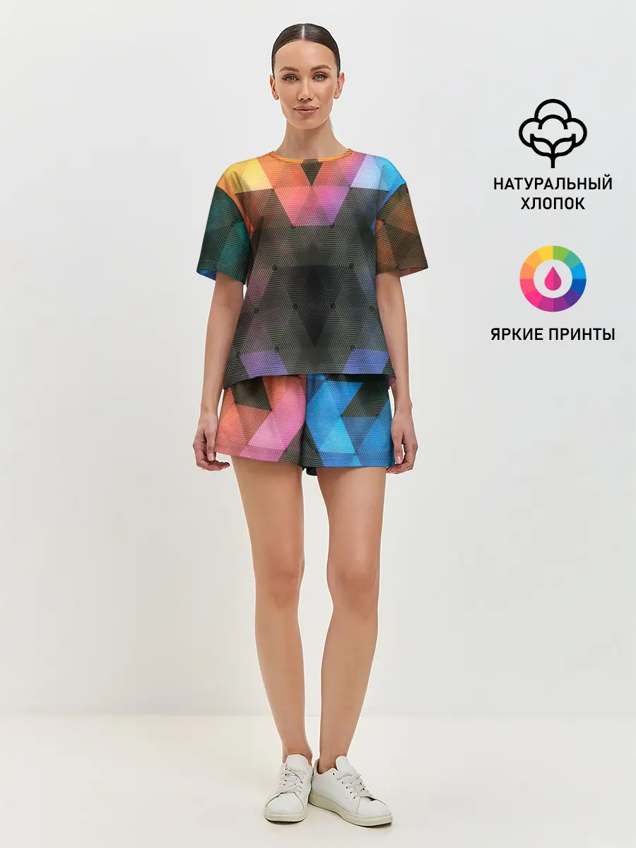Женская пижама с шортами / ТРЕУГОЛЬНИКИ АБСТРАКЦИЯ УЗОРЫ