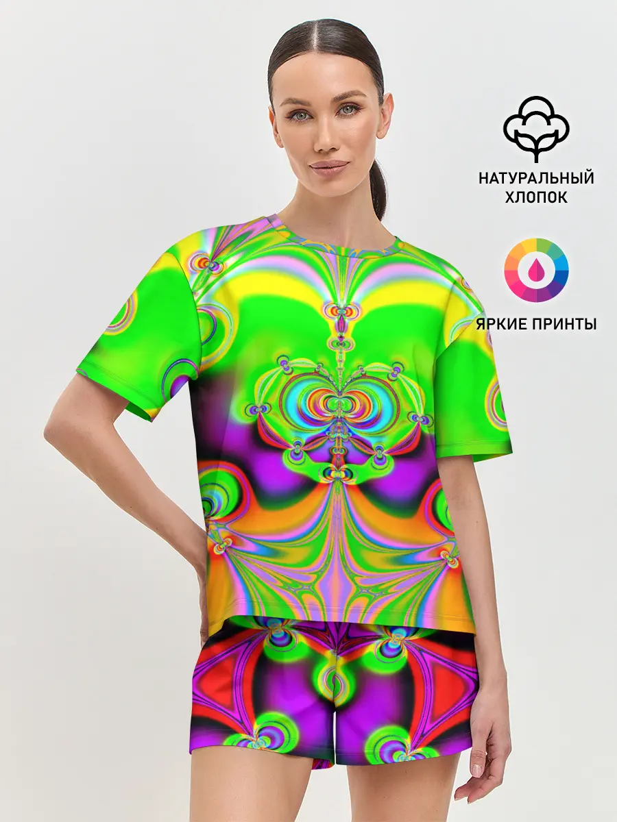 Женская пижама с шортами / КИСЛОТНЫЙ ФРАКТАЛ ГЕОМЕТРИЯ