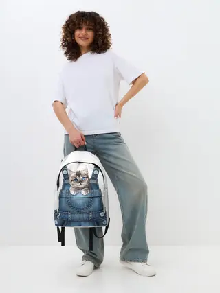 Рюкзак джинсовый / КОТЕНОК В КАРМАНЕ