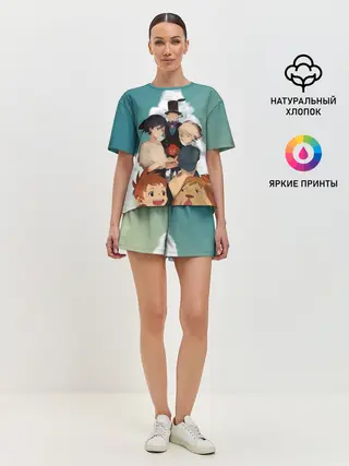 Женская пижама с шортами / Хаул, Софи, Кальцифер и другие