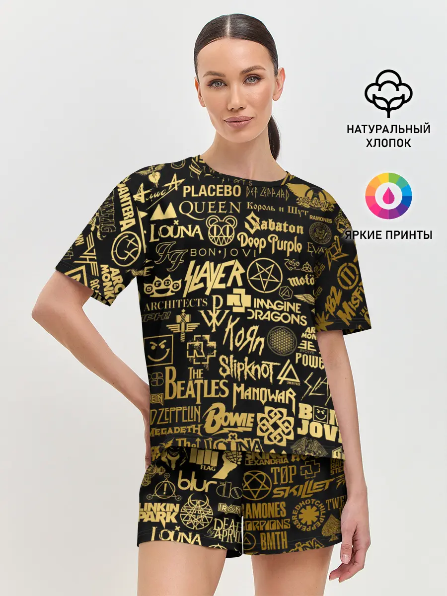 Женская пижама с шортами / ЛОГОТИПЫ РОК ГРУПП GOLD