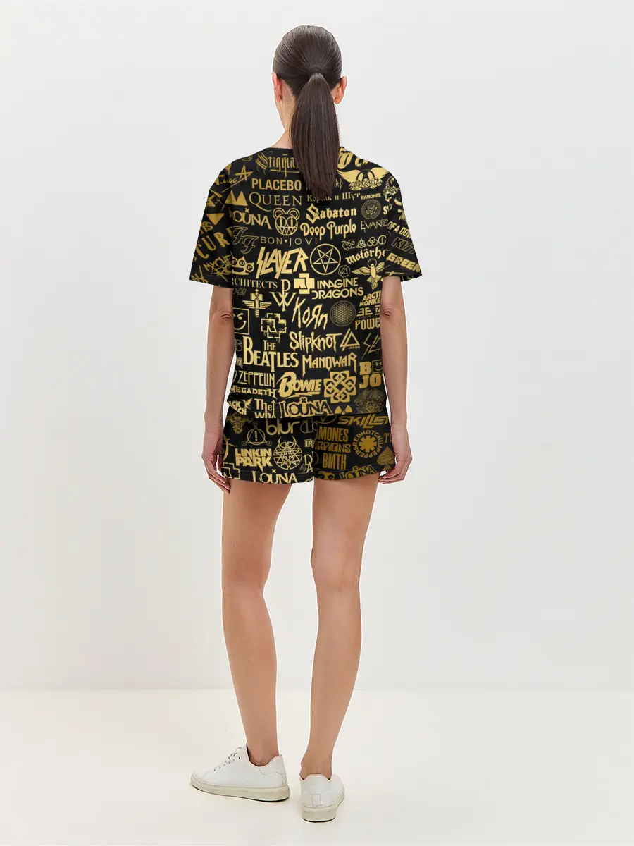 Женская пижама с шортами / ЛОГОТИПЫ РОК ГРУПП GOLD