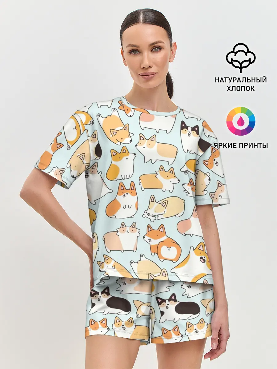 Женская пижама с шортами / Милые корги
