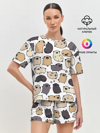 Женская пижама с шортами / Милые мопсы