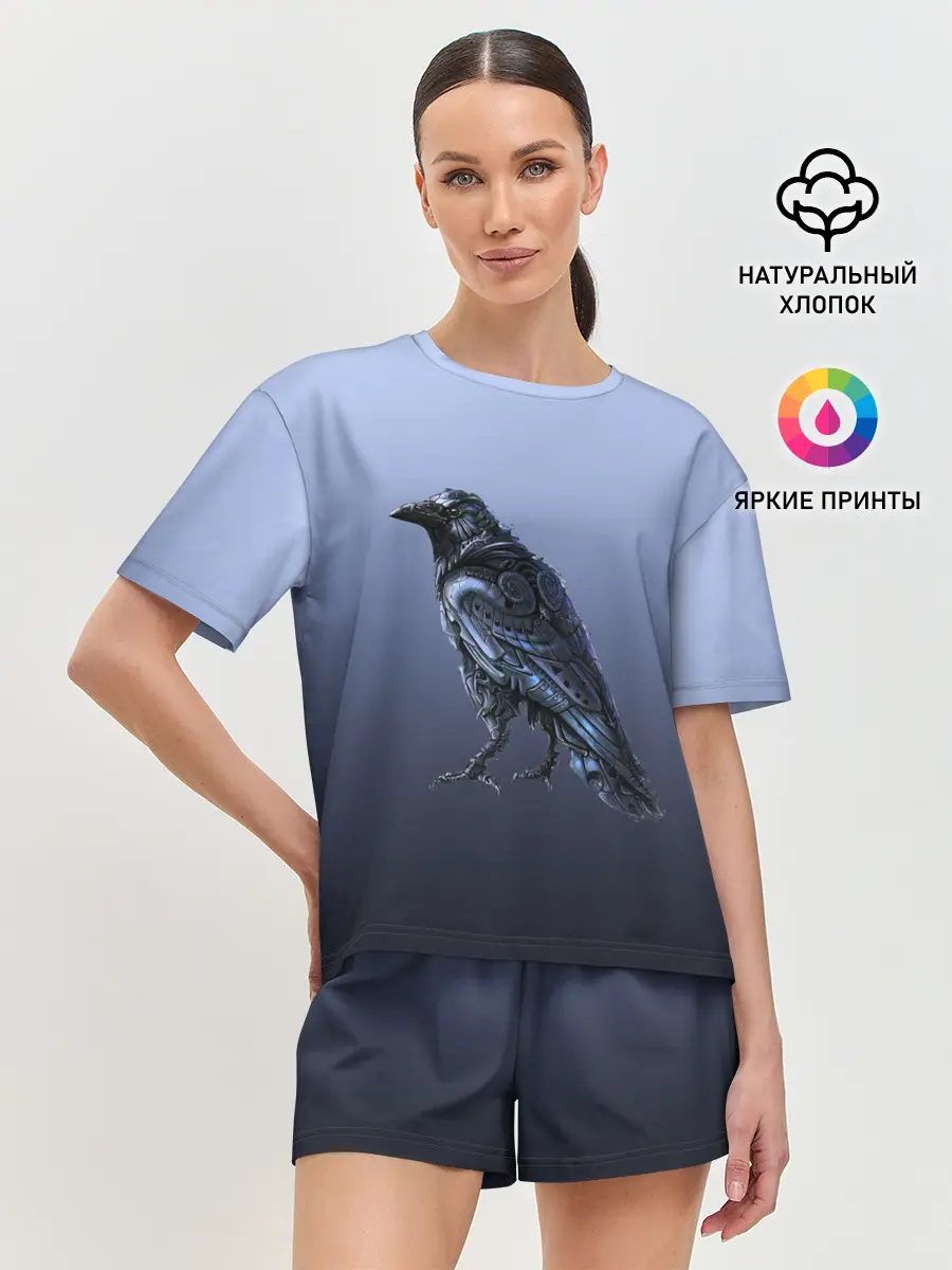 Женская пижама с шортами / футуристический ворон