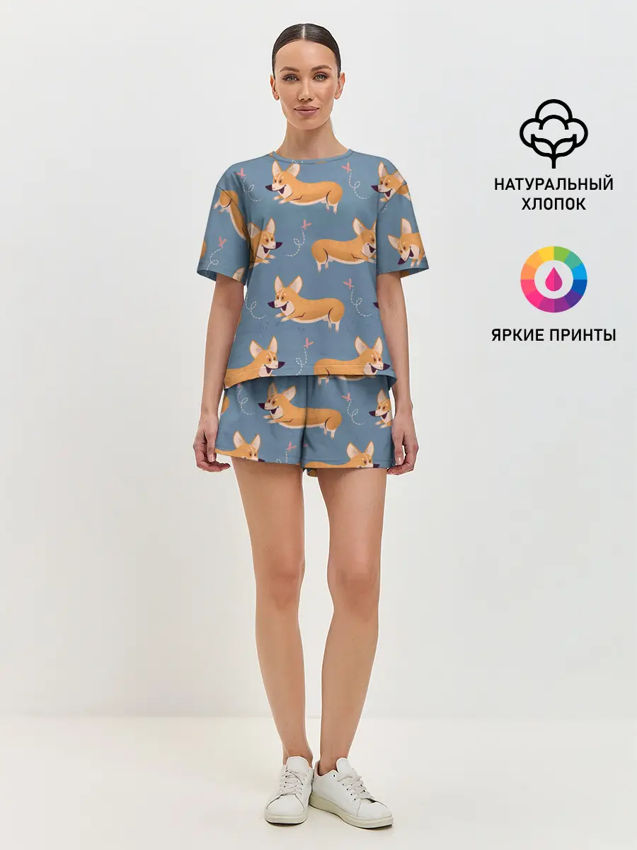 Женская пижама с шортами / Корги с бабочкой