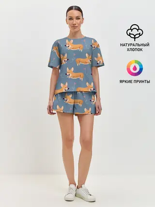 Женская пижама с шортами / Корги с бабочкой