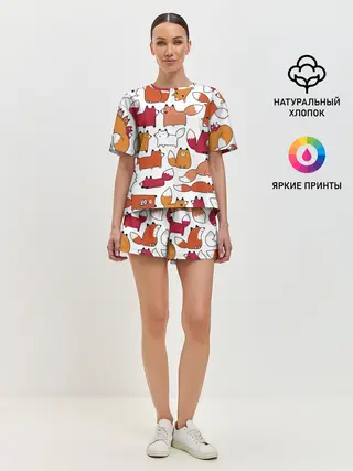 Женская пижама с шортами / Милые лисы